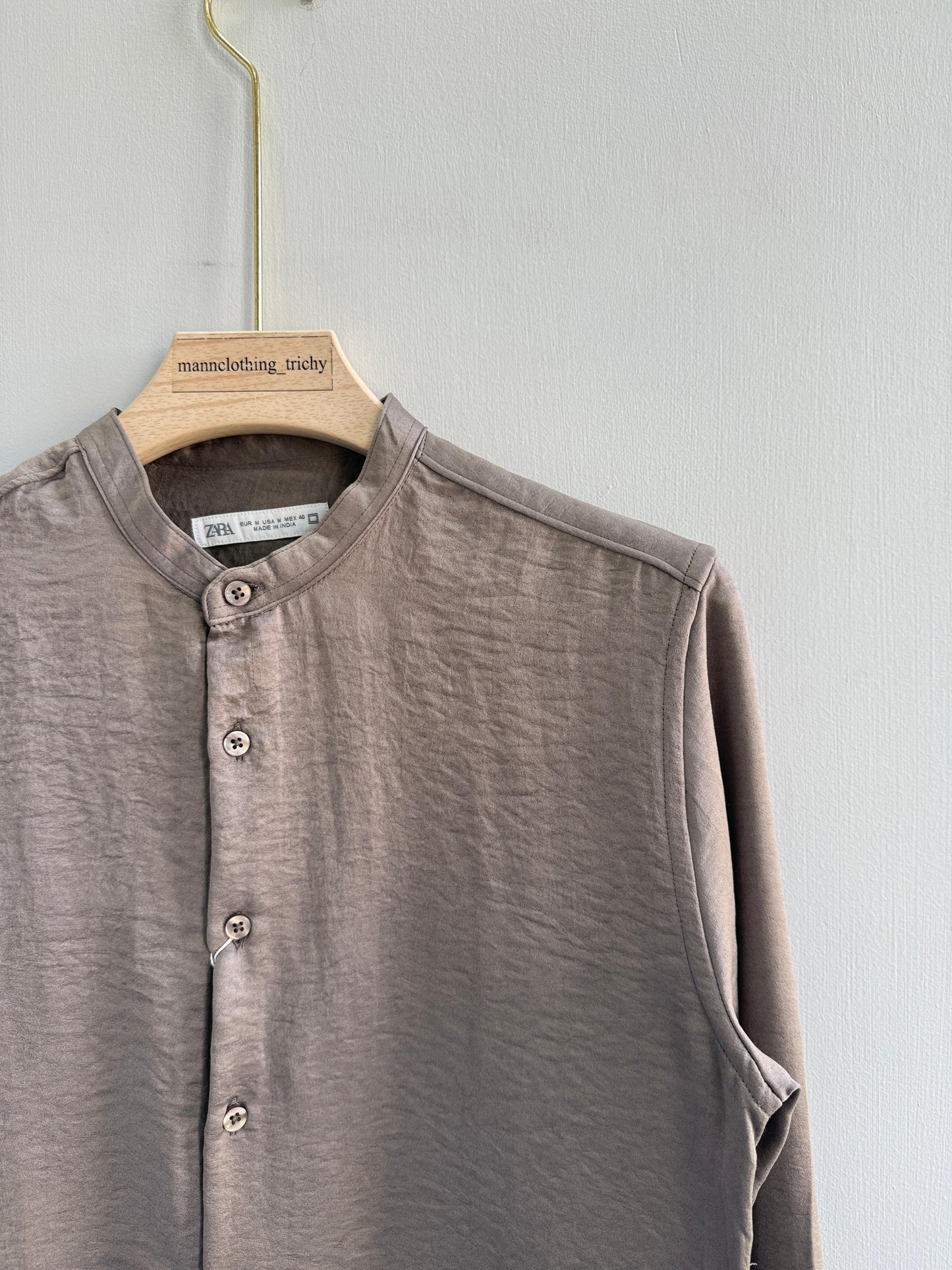 SATIN CRUSHED MANDRAIN COLLAR SHIRT