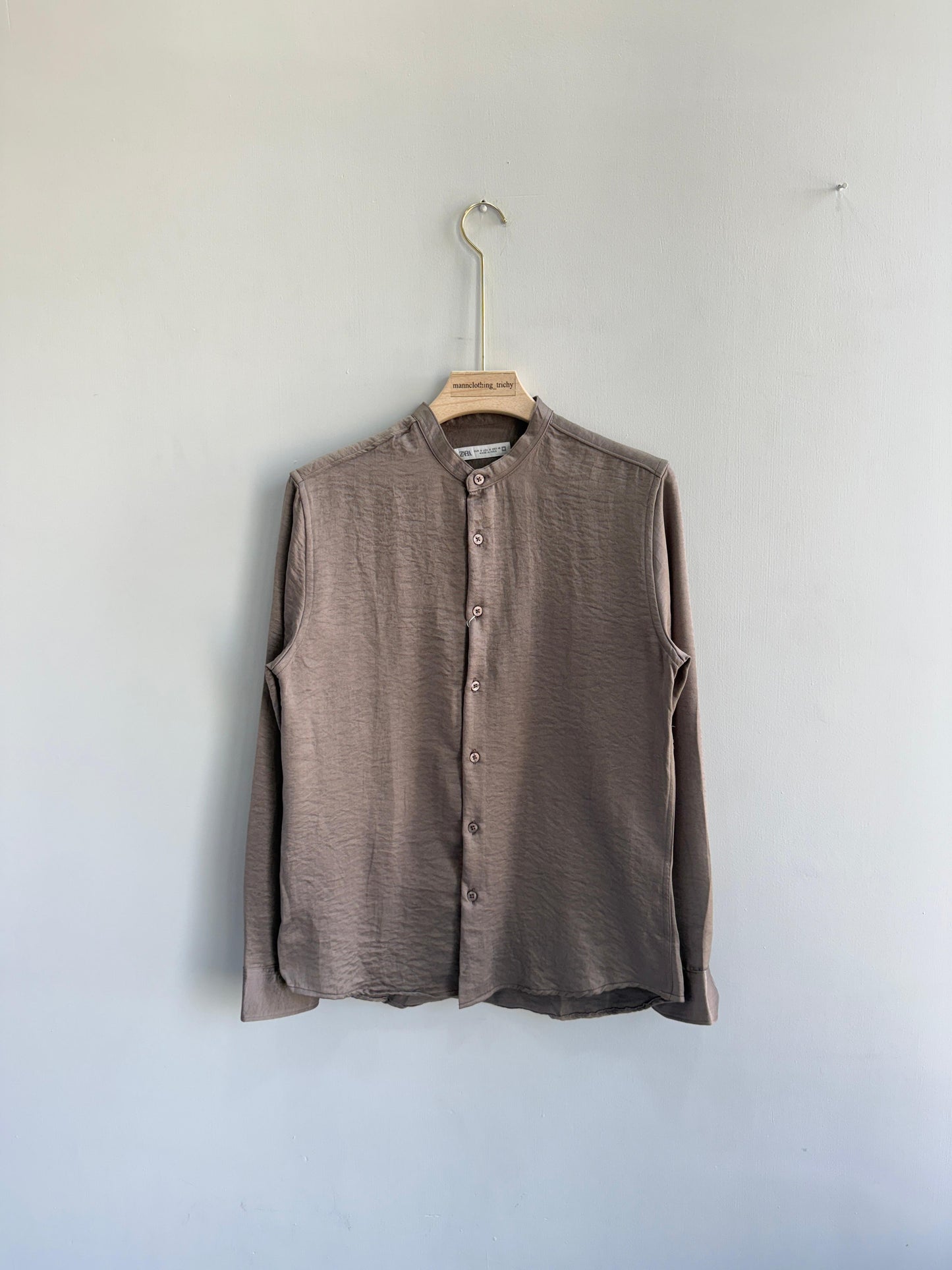 SATIN CRUSHED MANDRAIN COLLAR SHIRT