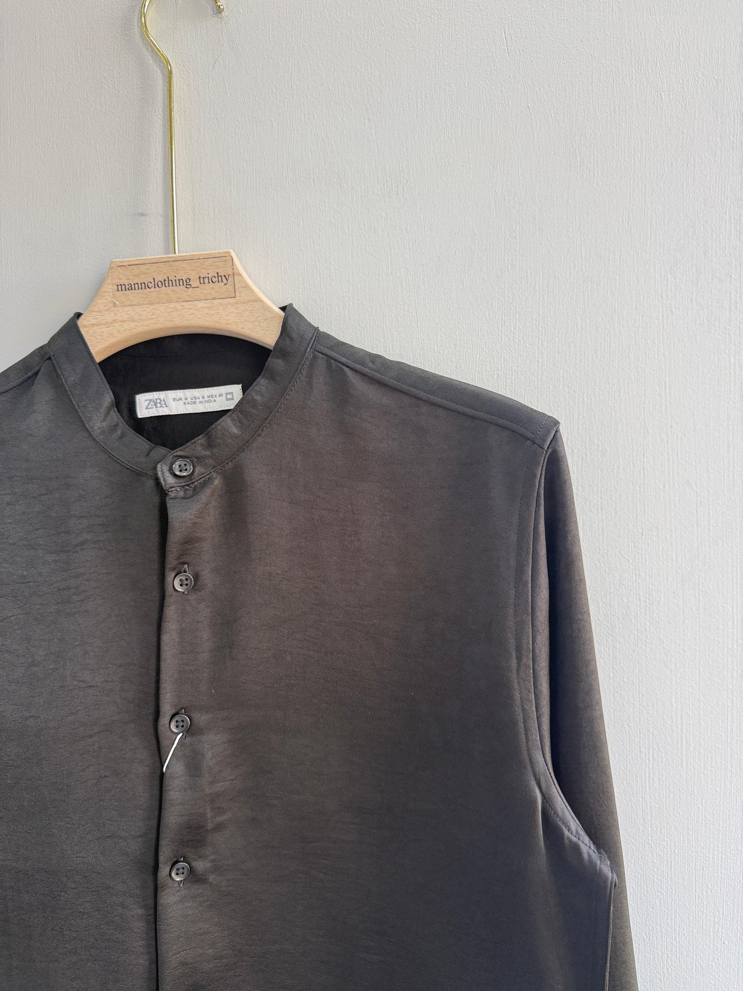 SATIN CRUSHED MANDRIAN COLLAR SHIRT