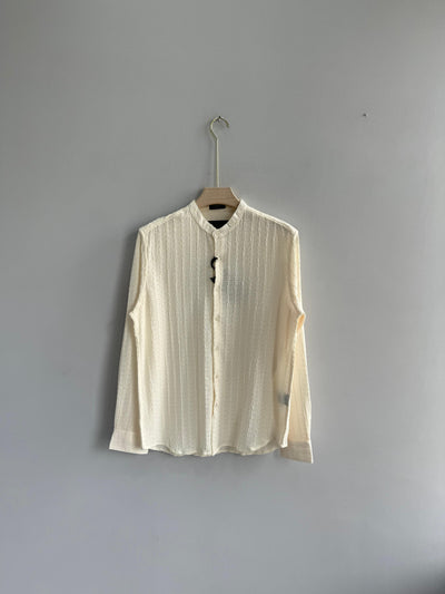 BEIGE IMPORTED MANDRIAN COLLAR SHIRT