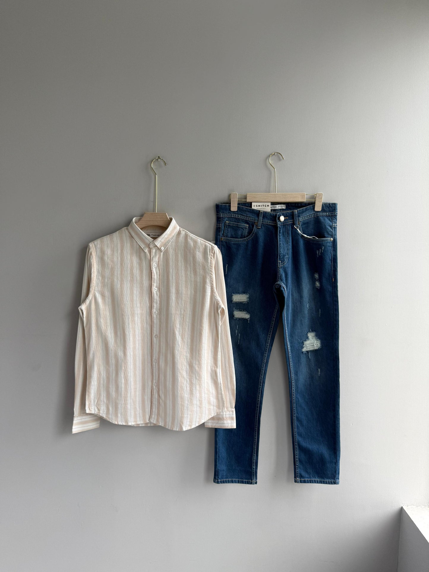 LIGHT ORANGE COTTON STRIPE SHIRT