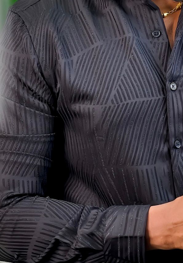 BLACK SELF DESIGN SATIN SHIRT