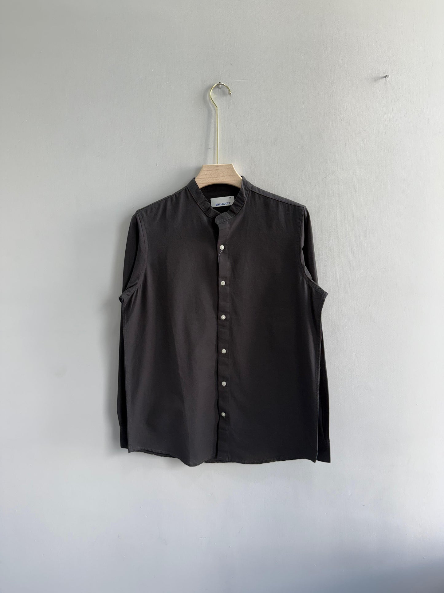 GRAY LINEN MANDRIAN COLLAR SHIRT
