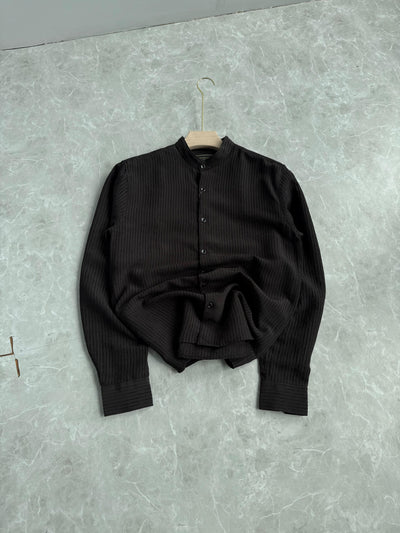 BLACK IMPOPRTED STRIPE MANDRIAN COLLAR SHIRT