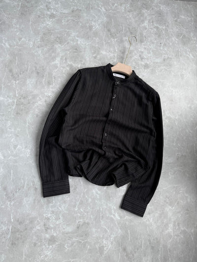 BLACK IMPORTED MANDRIAN COLLAR SHIRT