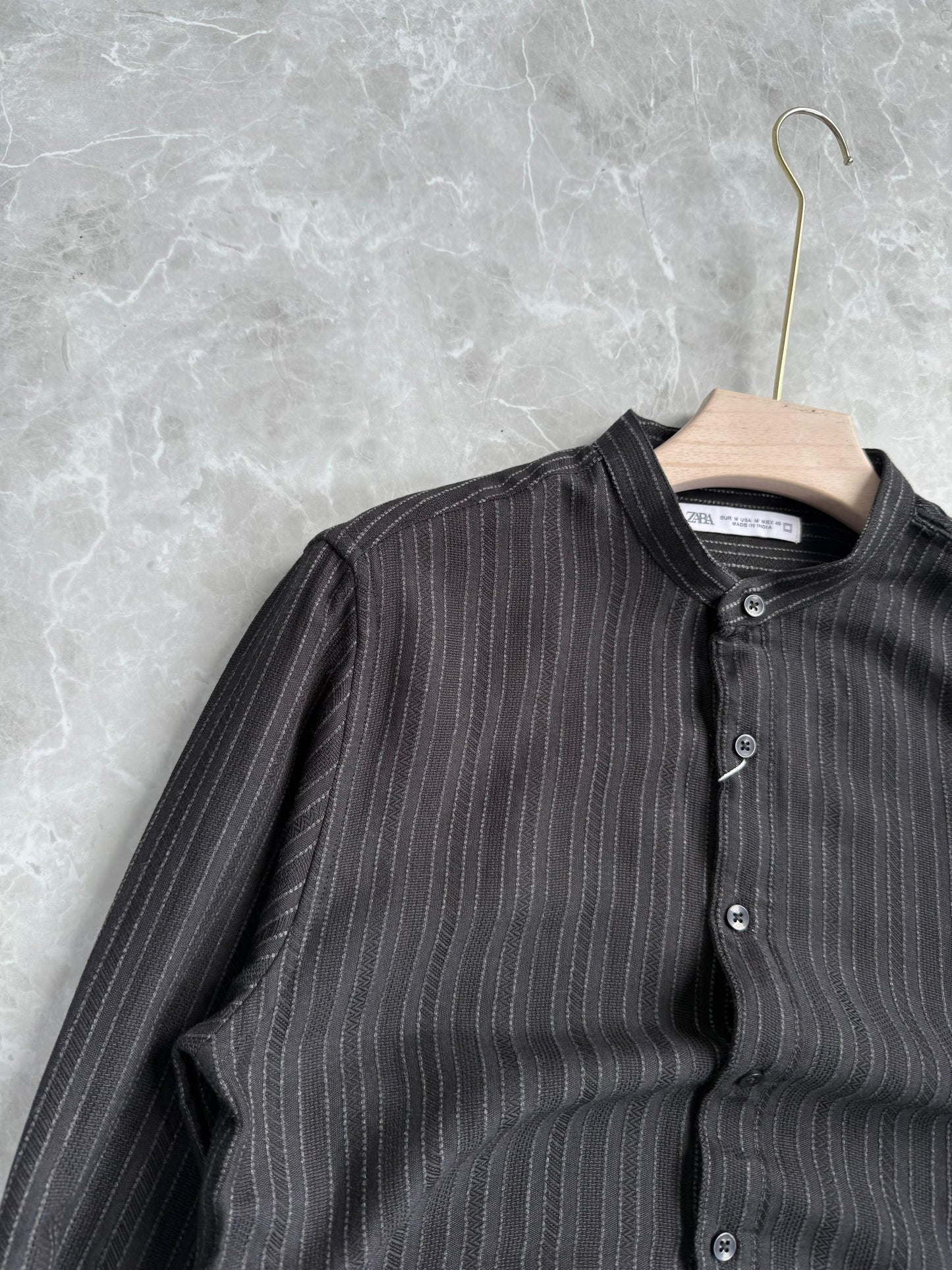 BLACK IMPORTED MANDRIAN COLLAR SHIRT