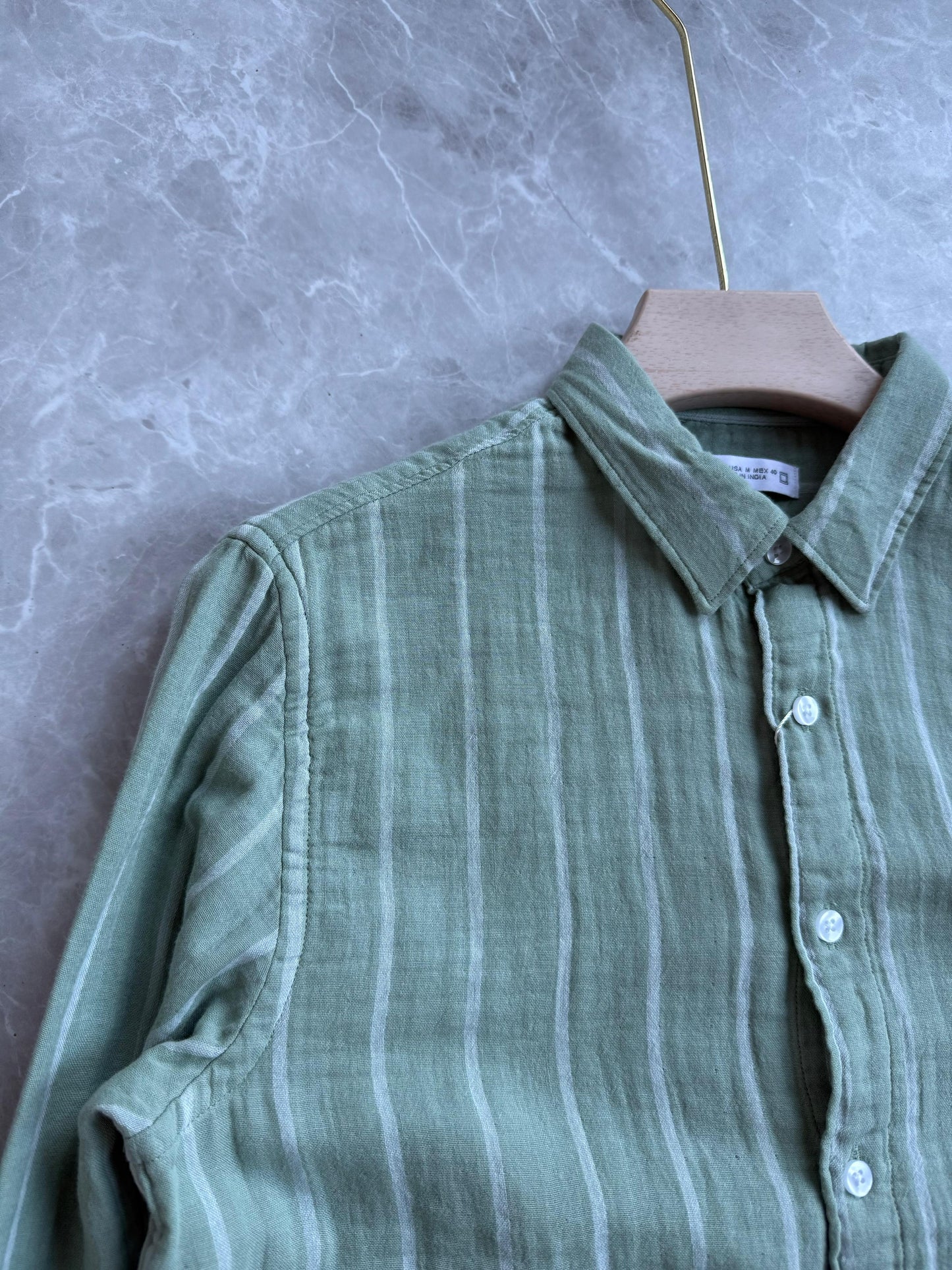 GREEN LINEN STRIPE SHIRT