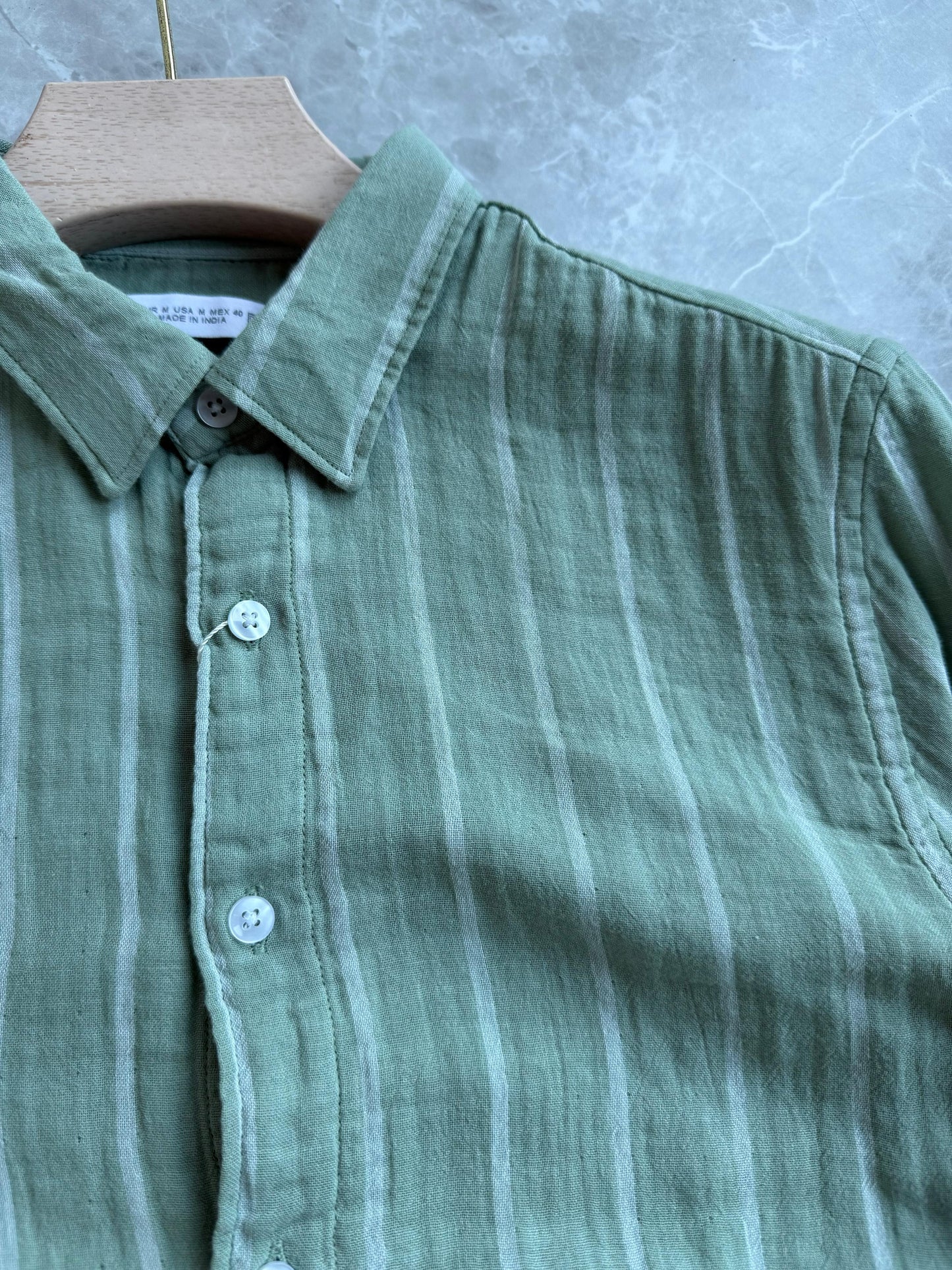 GREEN LINEN STRIPE SHIRT