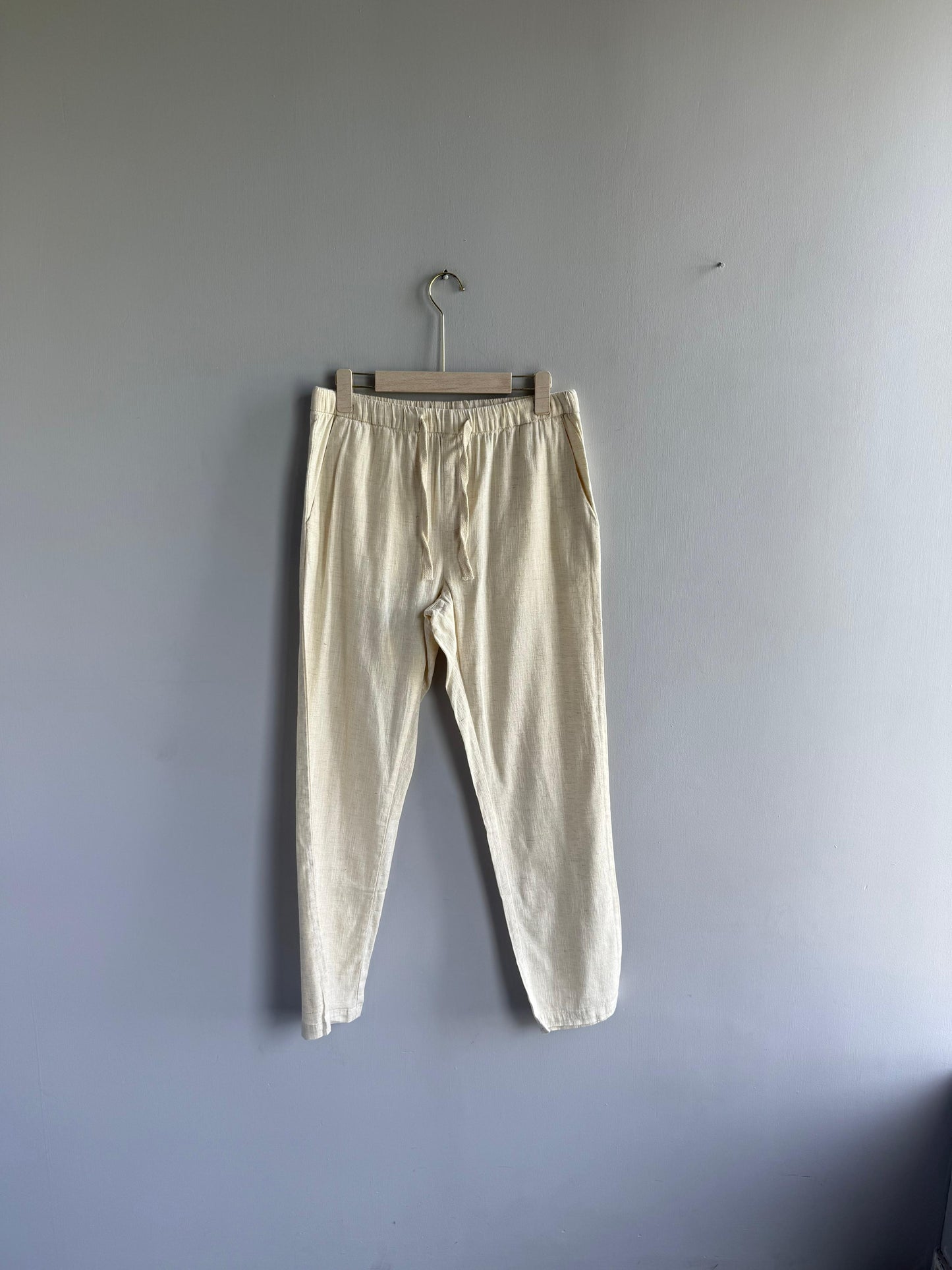 BEIGE RELAX FIT LINEN TROUSERS