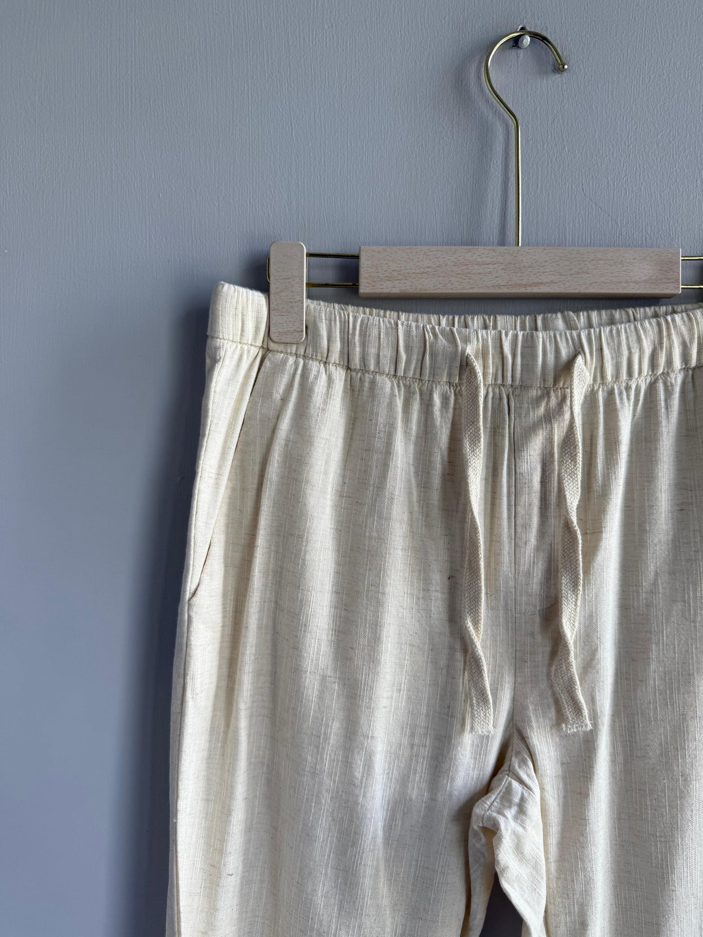 BEIGE RELAX FIT LINEN TROUSERS
