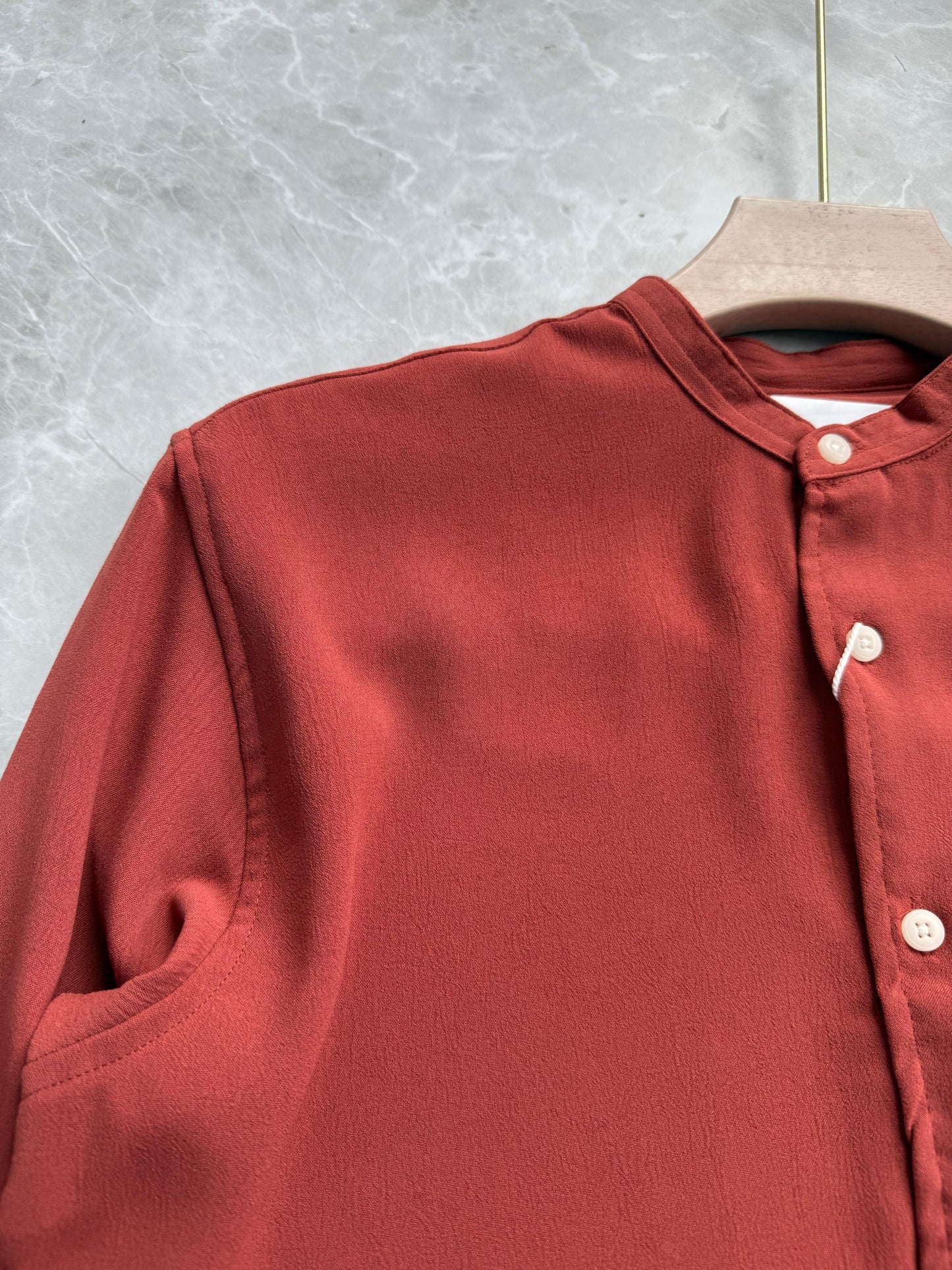 RED IMPORTED CRUSHED MANDRIAN COLLAR SHIRT
