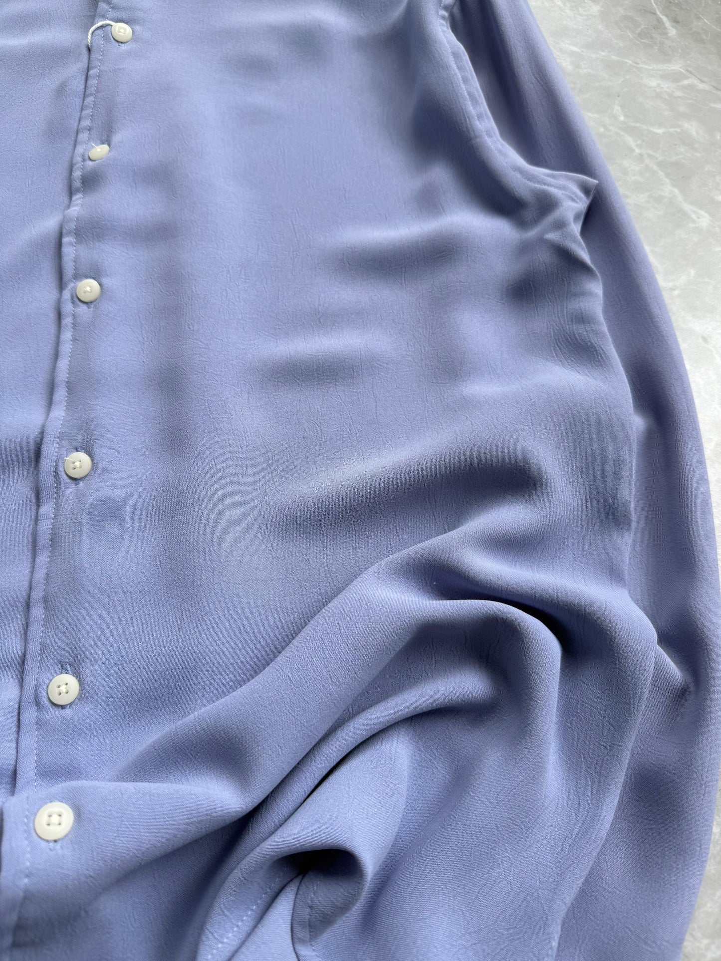 BLUE IMPORTED CRUSHED MANDRIAN COLLAR SHIRT