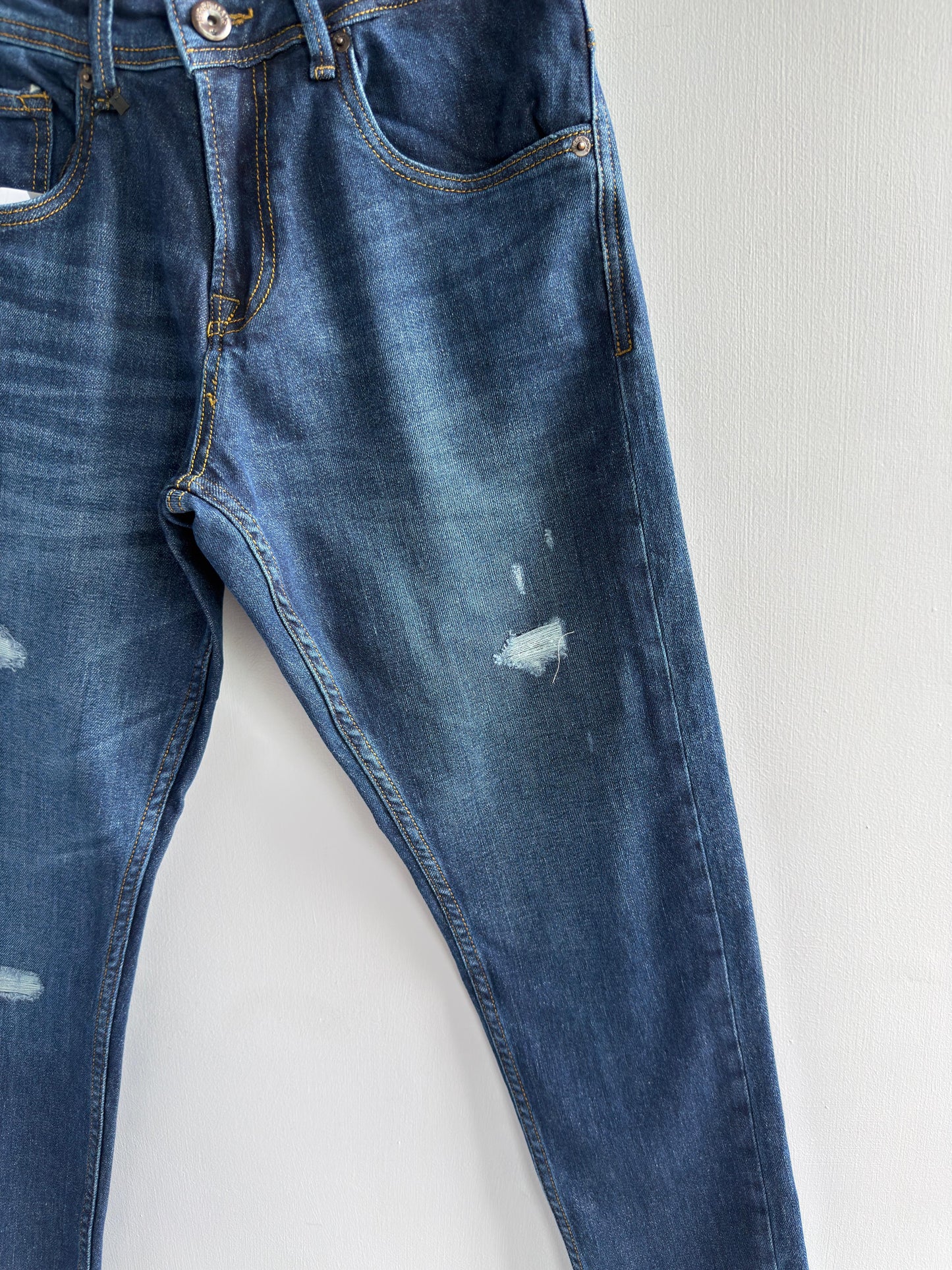 BLUE TORN DENIM TROUSERS