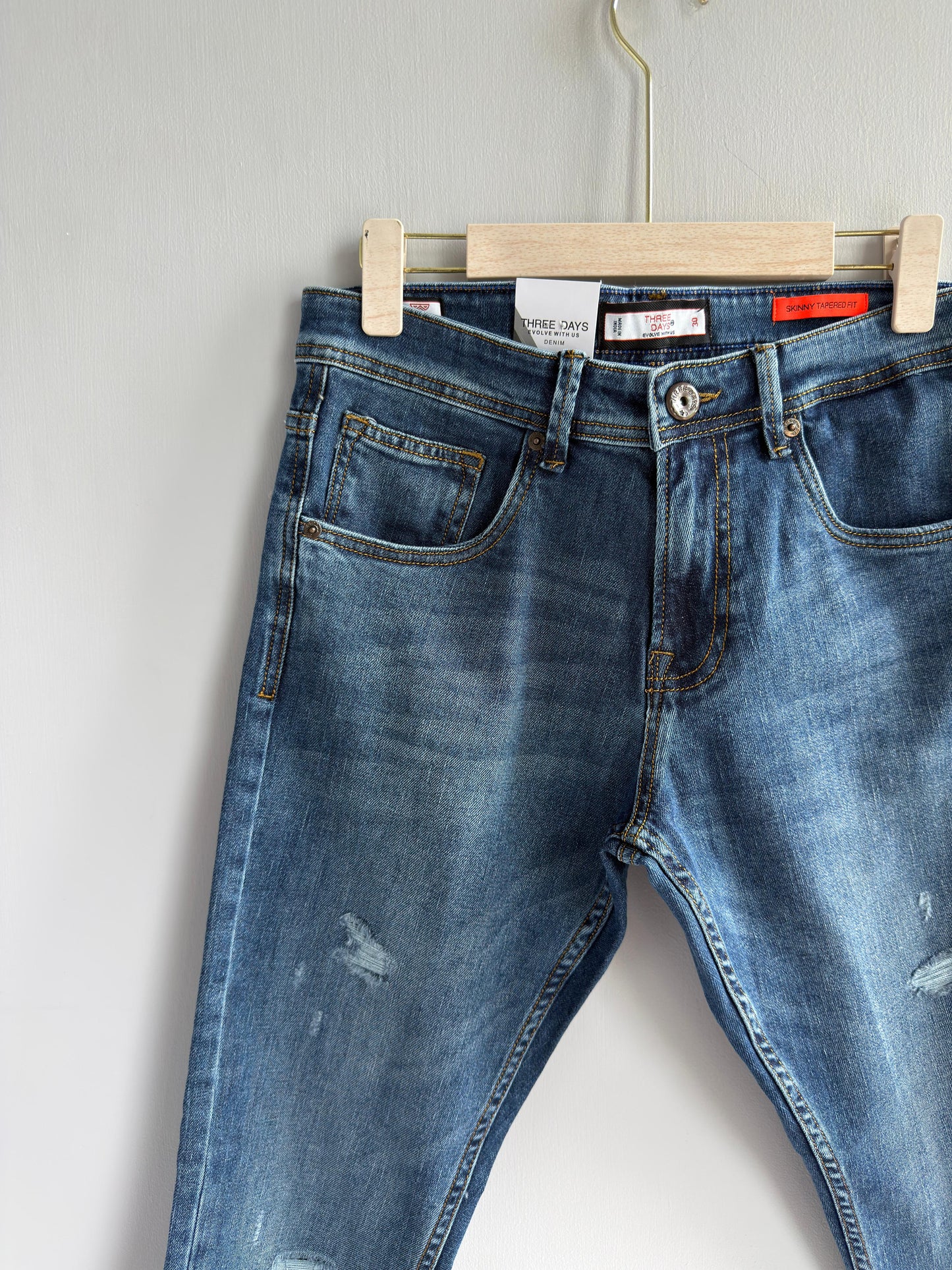 BLUE TORN DENIM TROUSERS
