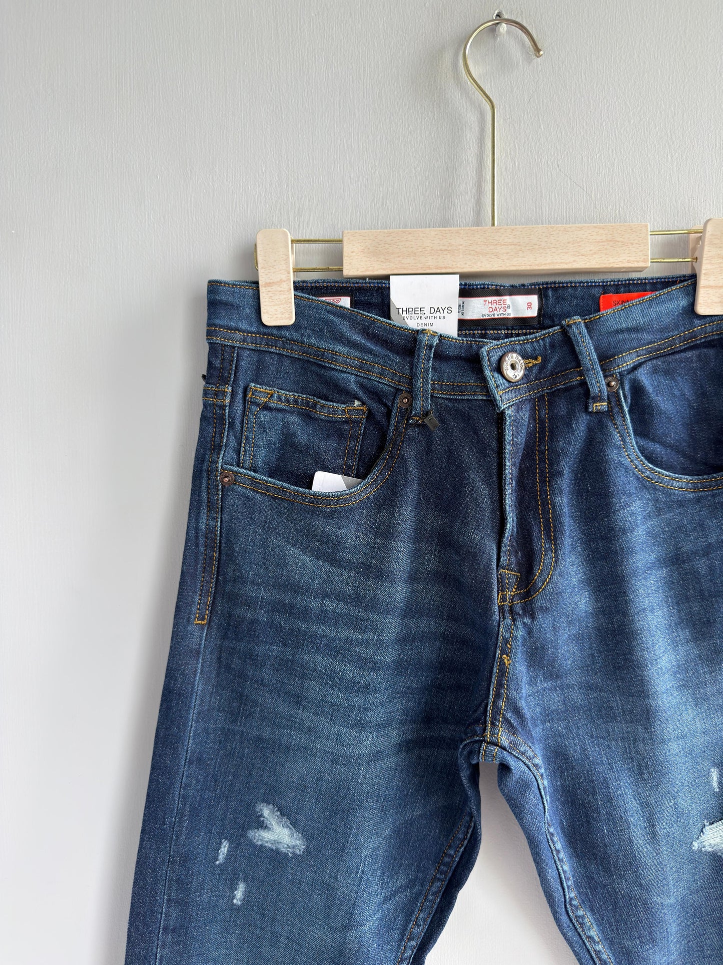 DARK BLUE TORN DENIM TROUSERS