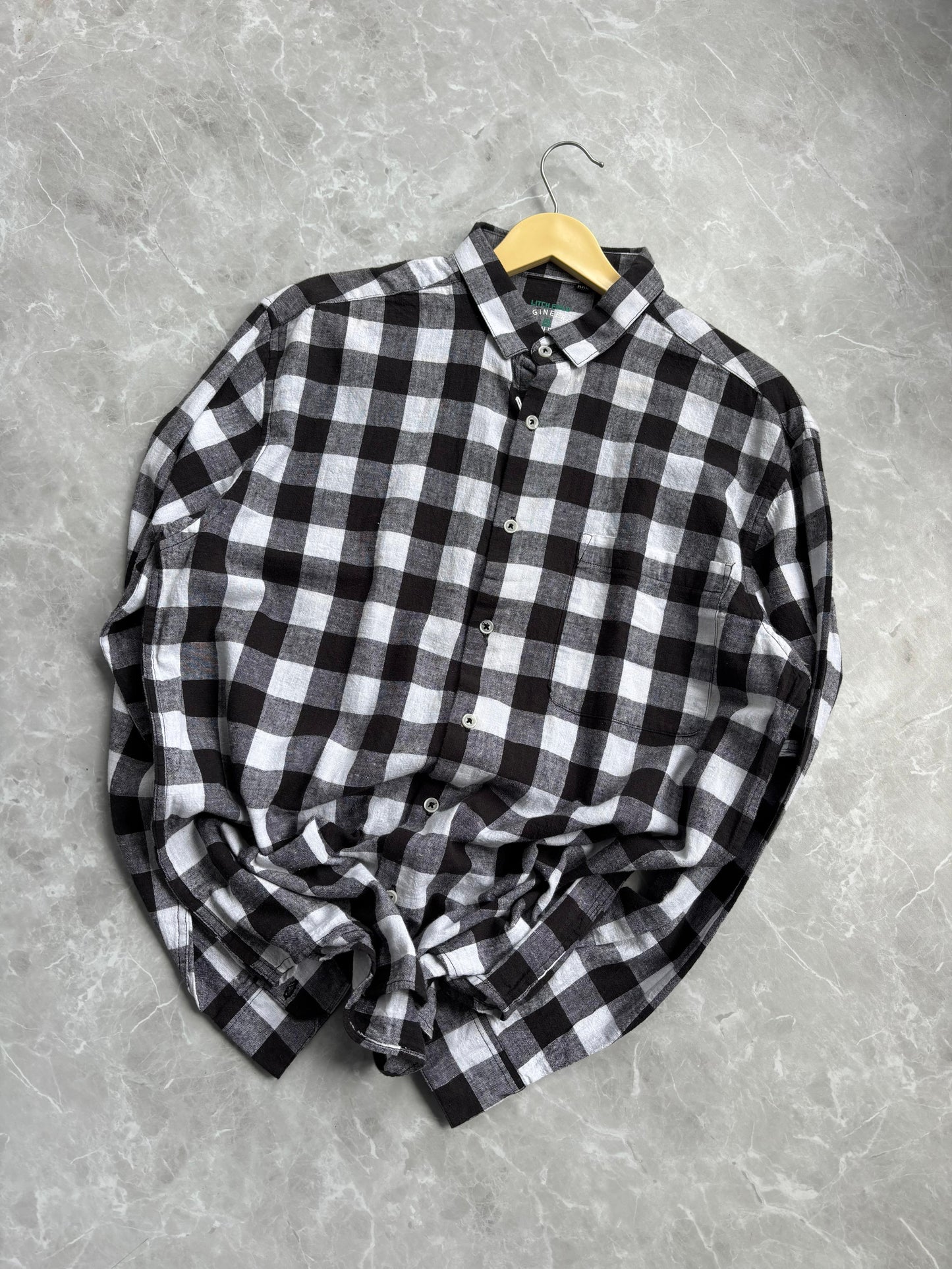 BLACK WHITE LINEN FLANEL SHIRT