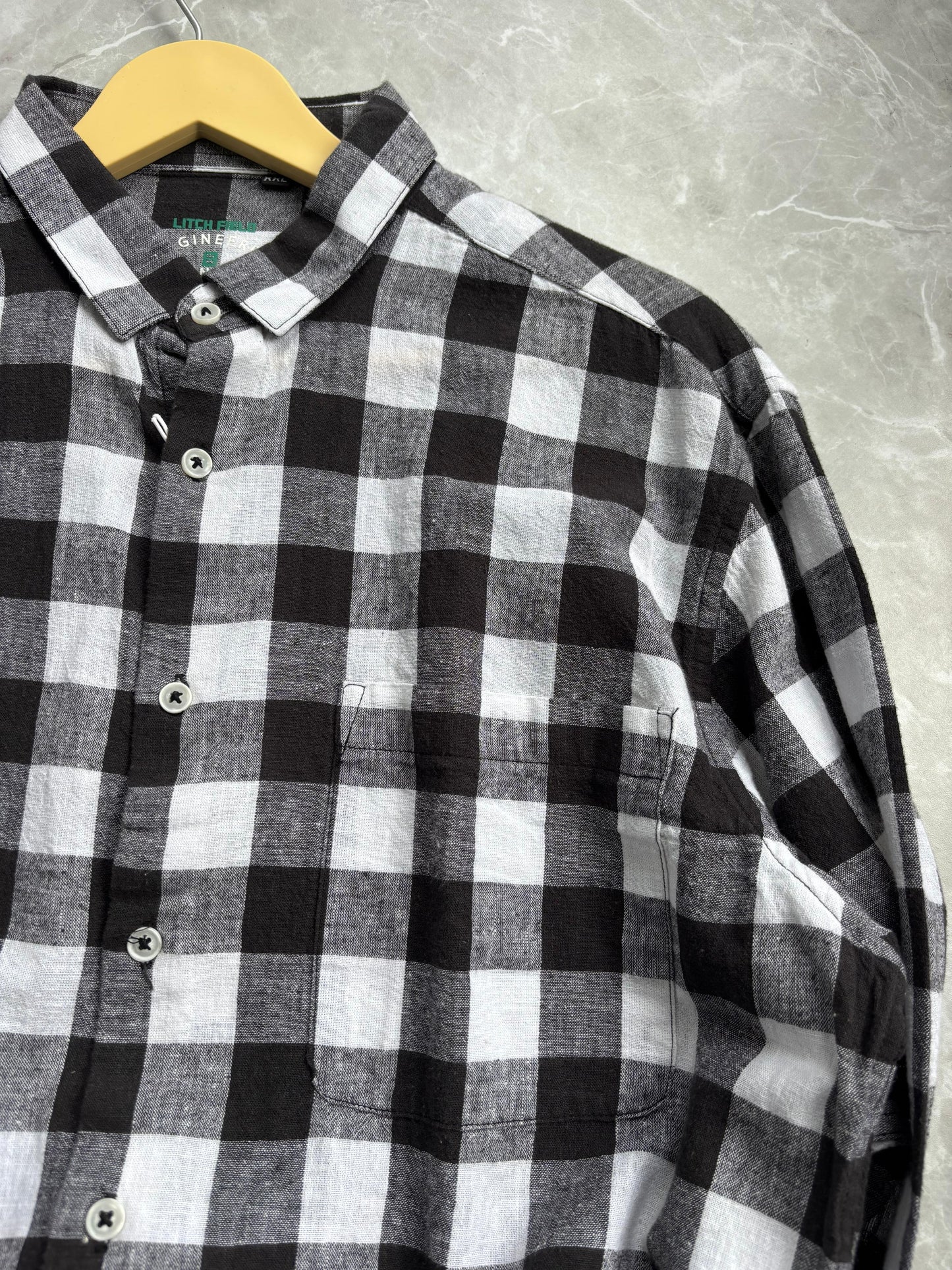 BLACK WHITE LINEN FLANEL SHIRT