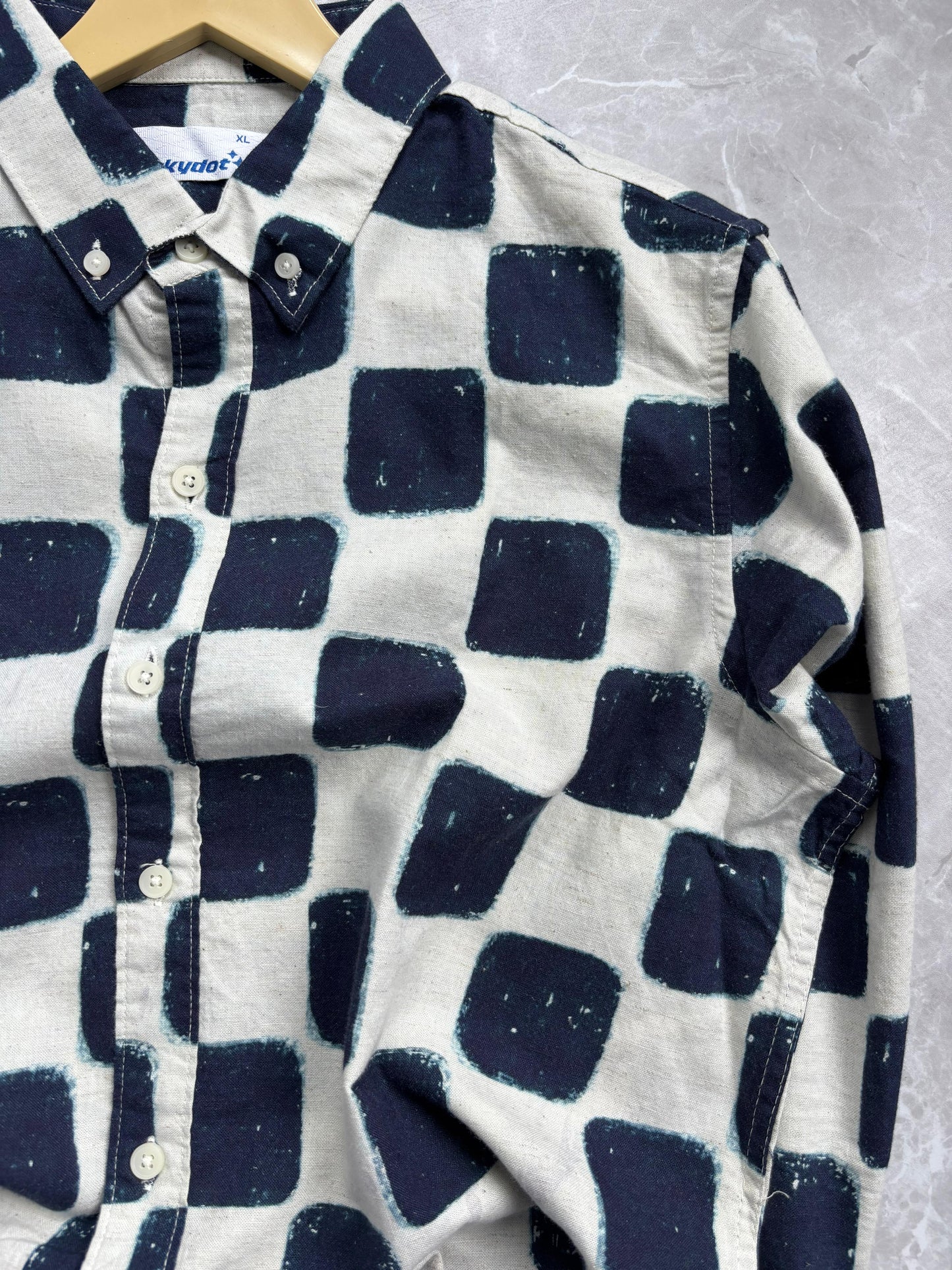 WHITE BLUE LINEN PRINTED SHIRT