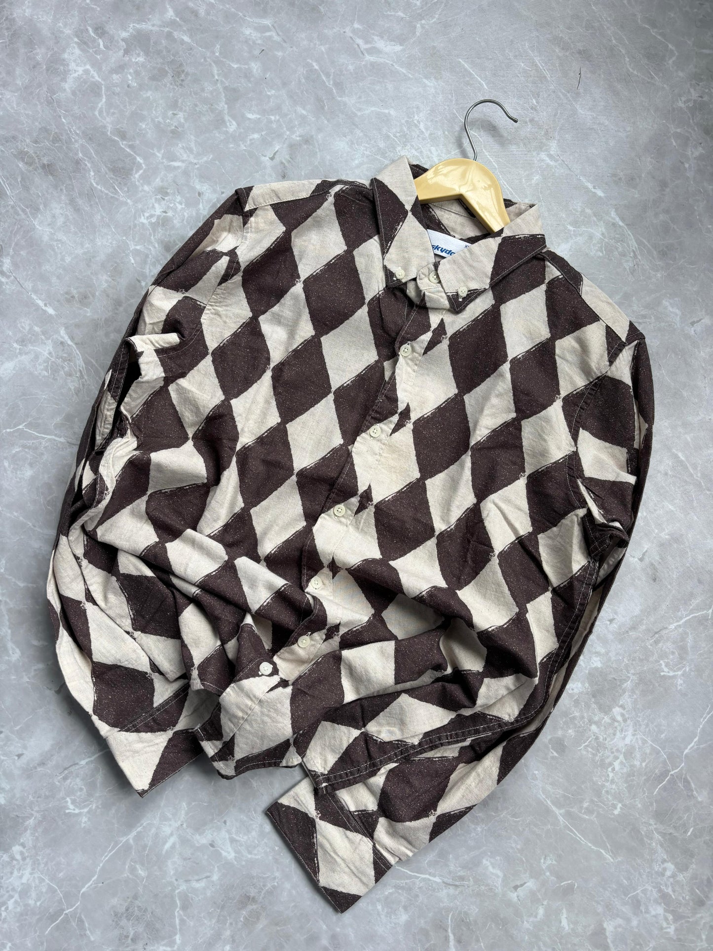 BROWN LINEN PRINTED SHIRT