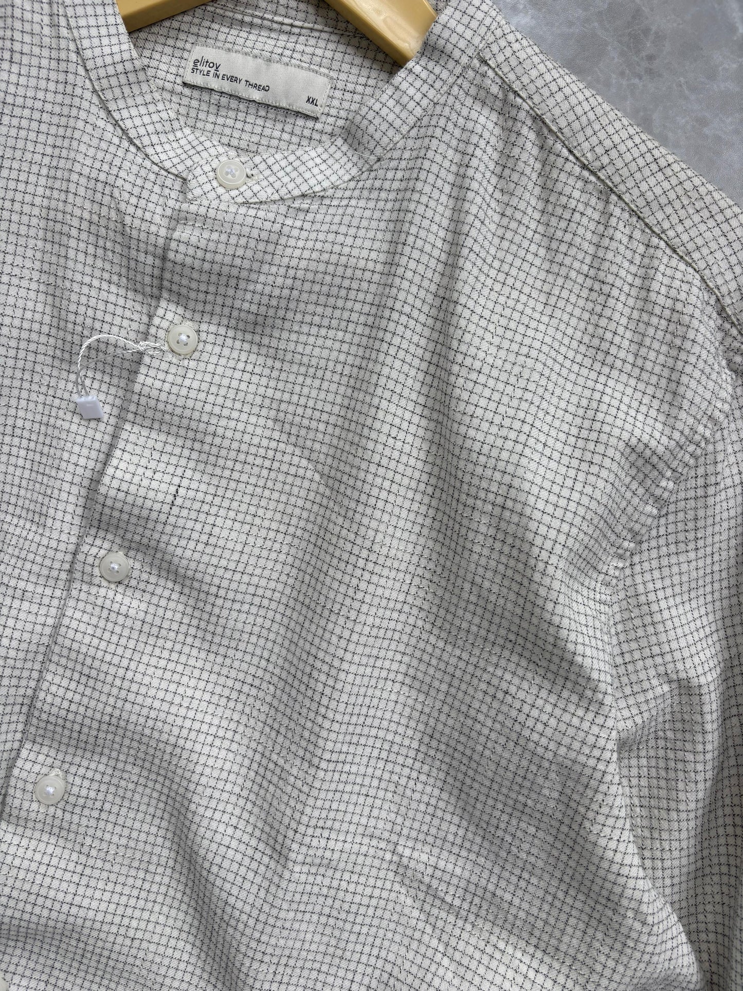 WHITE FLANEL MANDRIAN COLLAR SHIRT