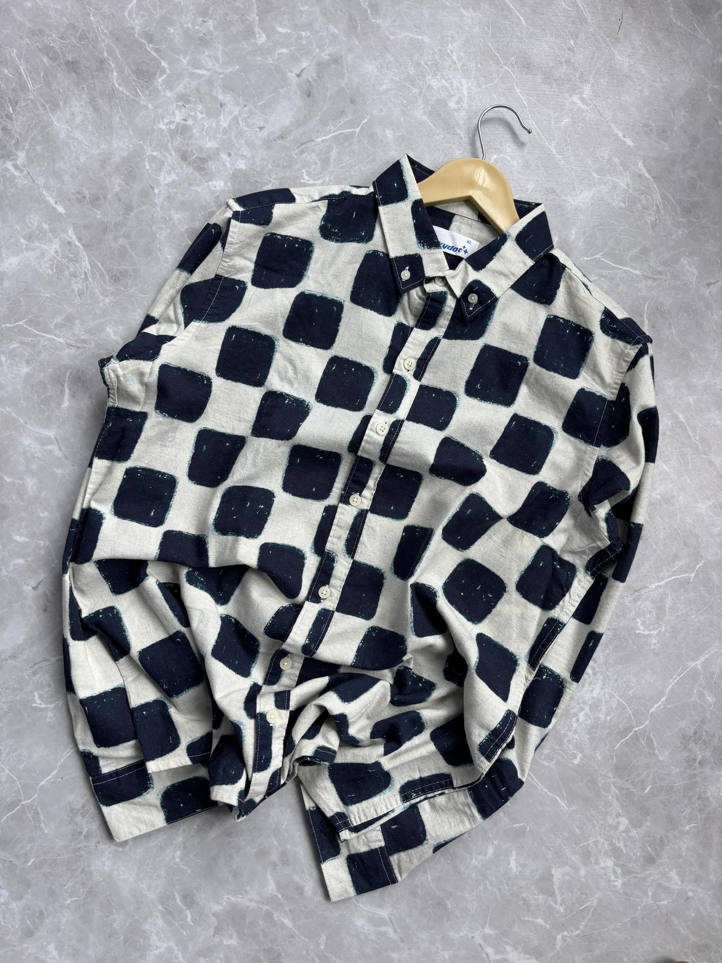 WHITE BLUE LINEN PRINTED SHIRT