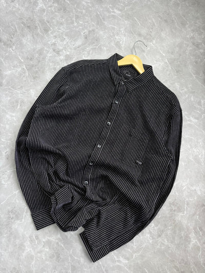 BLACK IMPORTED MANDRAIN COLLAR SHIRT