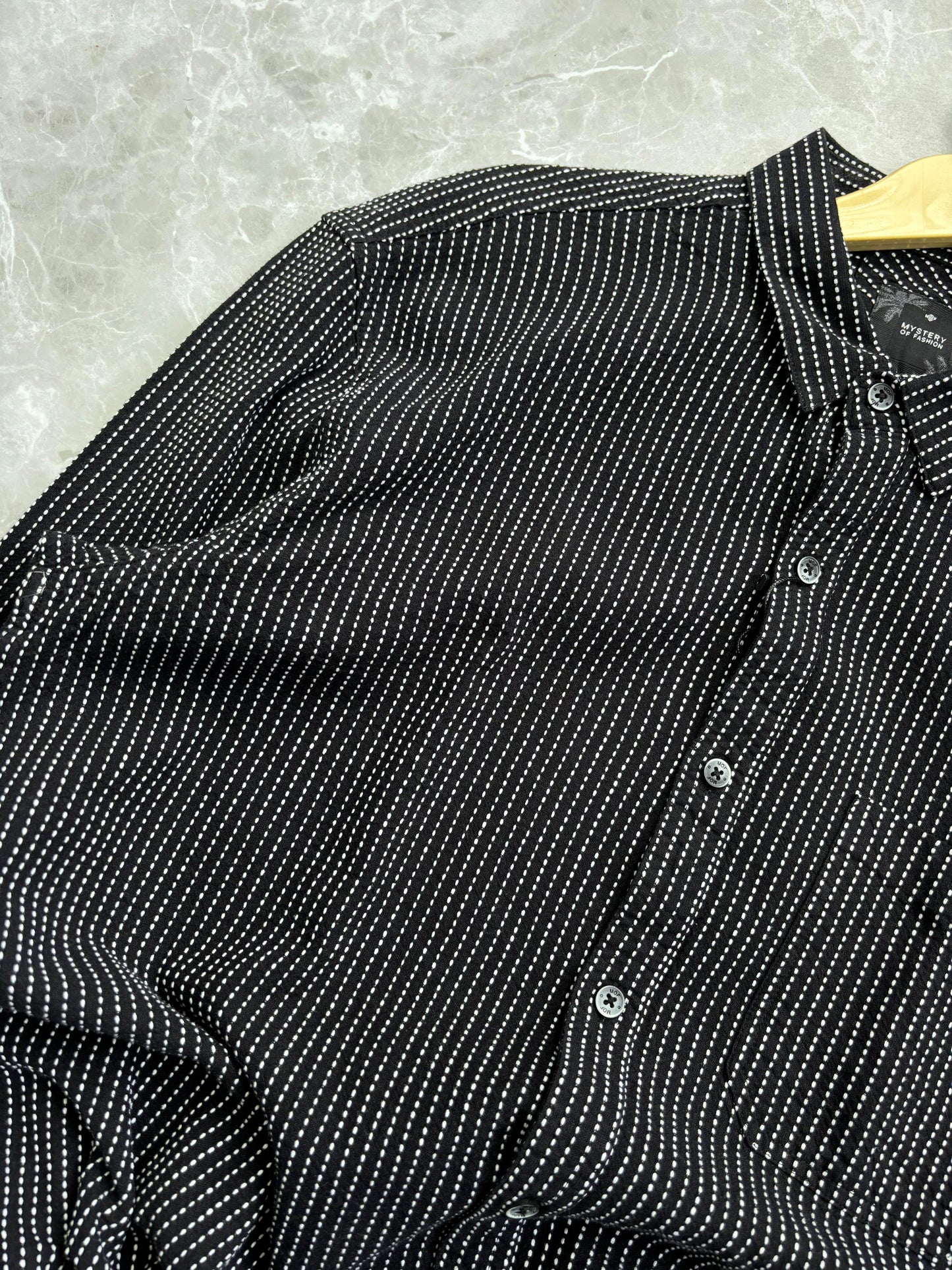 BLACK IMPORTED MANDRAIN COLLAR SHIRT