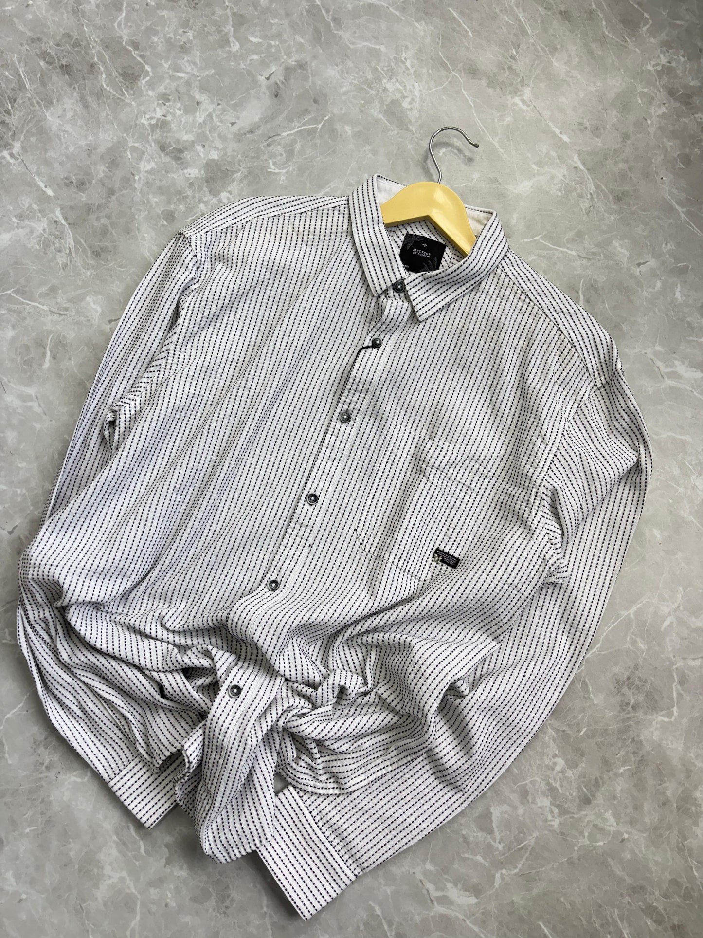WHITE IMPORTED MANDRIAN COLLAR SHIRT