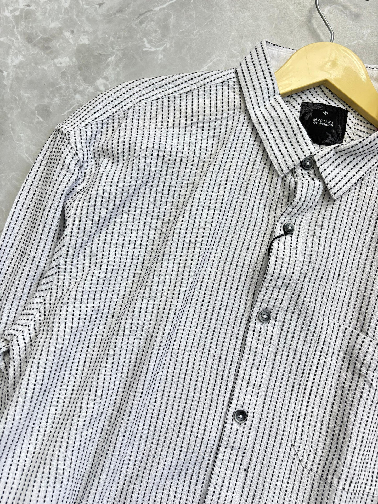 WHITE IMPORTED MANDRIAN COLLAR SHIRT