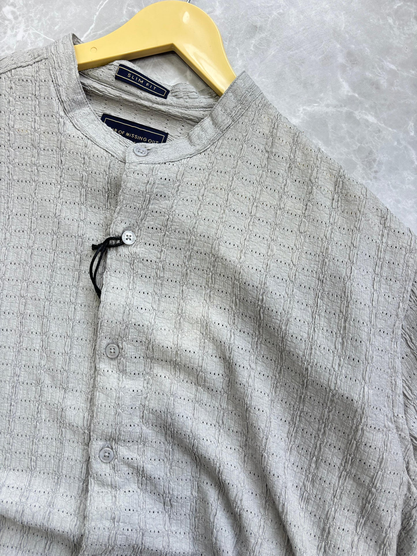 LIGHT GRAY IMPORTED MANDRIAN COLLAR SHIRT