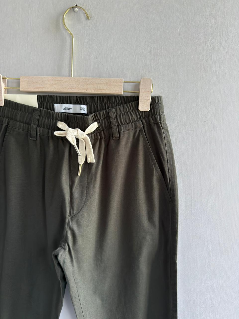 DARK GREEN LINEN TROUSERS