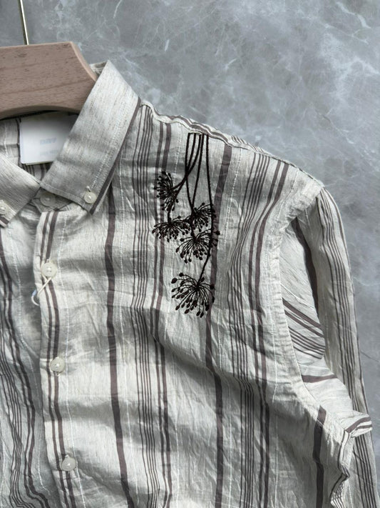 IMPORTED BROWN STRIPE EMBROIDERY SHIRT