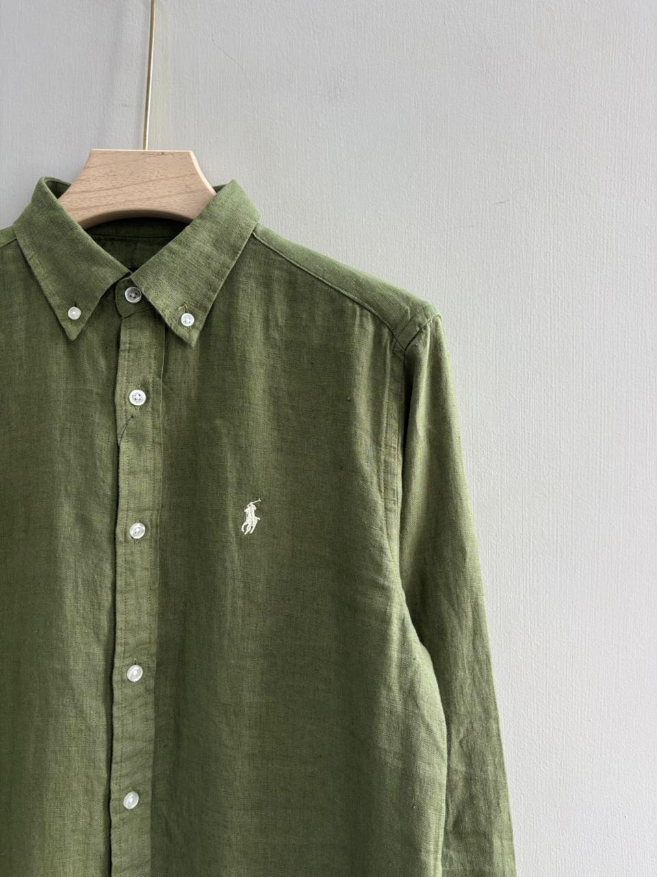GREEN PURE LINEN SHIRT