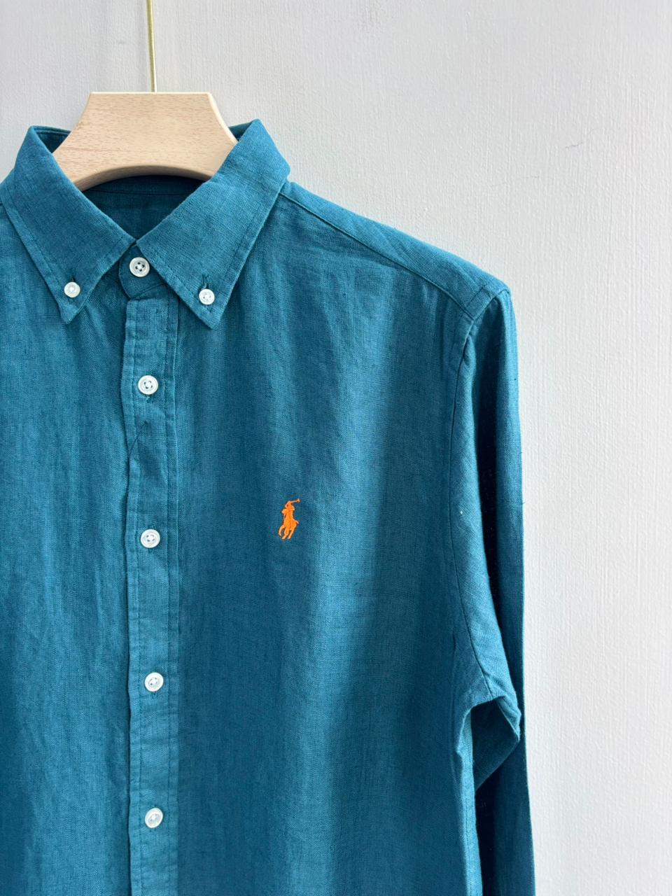PEACOCK BLUE PURE LINEN SHIRT