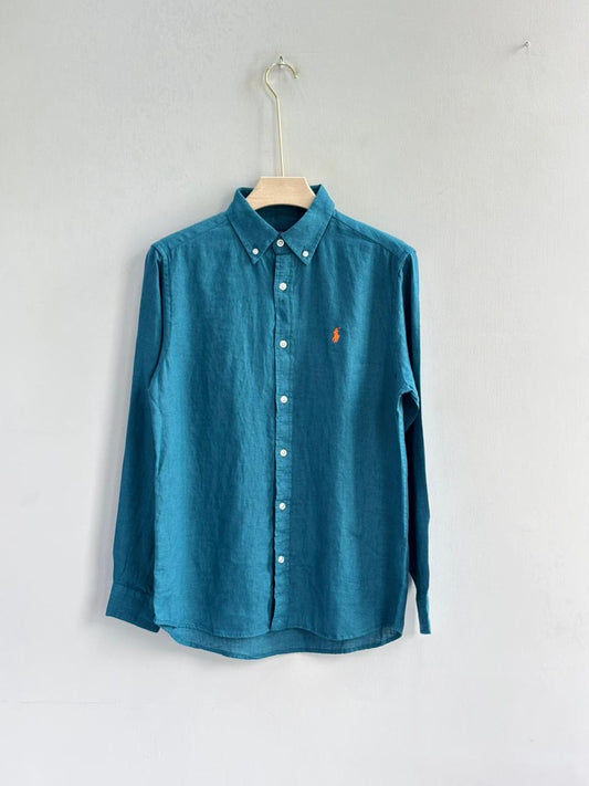 PEACOCK BLUE PURE LINEN SHIRT