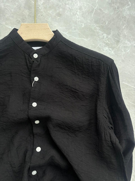 BLACK IMPORTED CRUSHED MANDRAIN COLLAR SHIRT