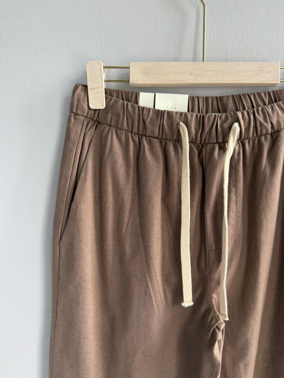 LIGHT BROWN RELAX FIT LINEN TROUSERS