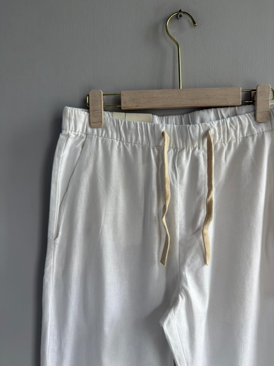 WHITE RELAX FIT LINEN TROUSERS