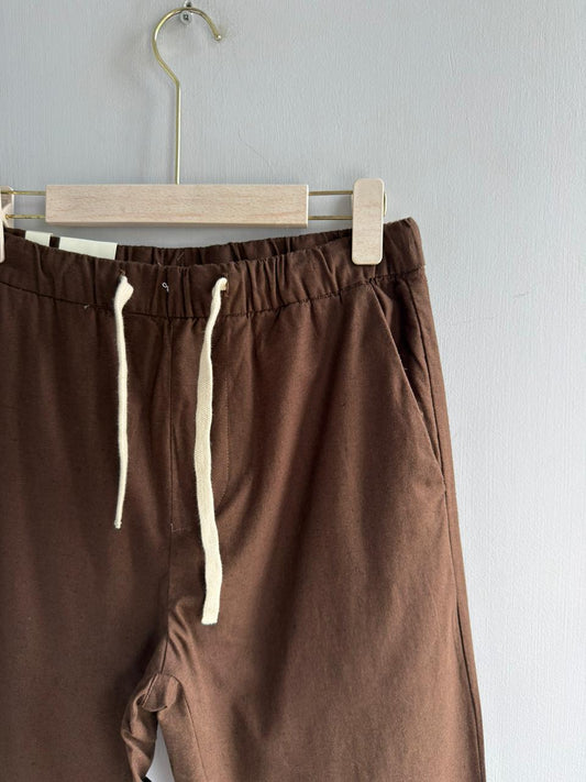 BROWN RELAX FIT LINEN TROUSERS
