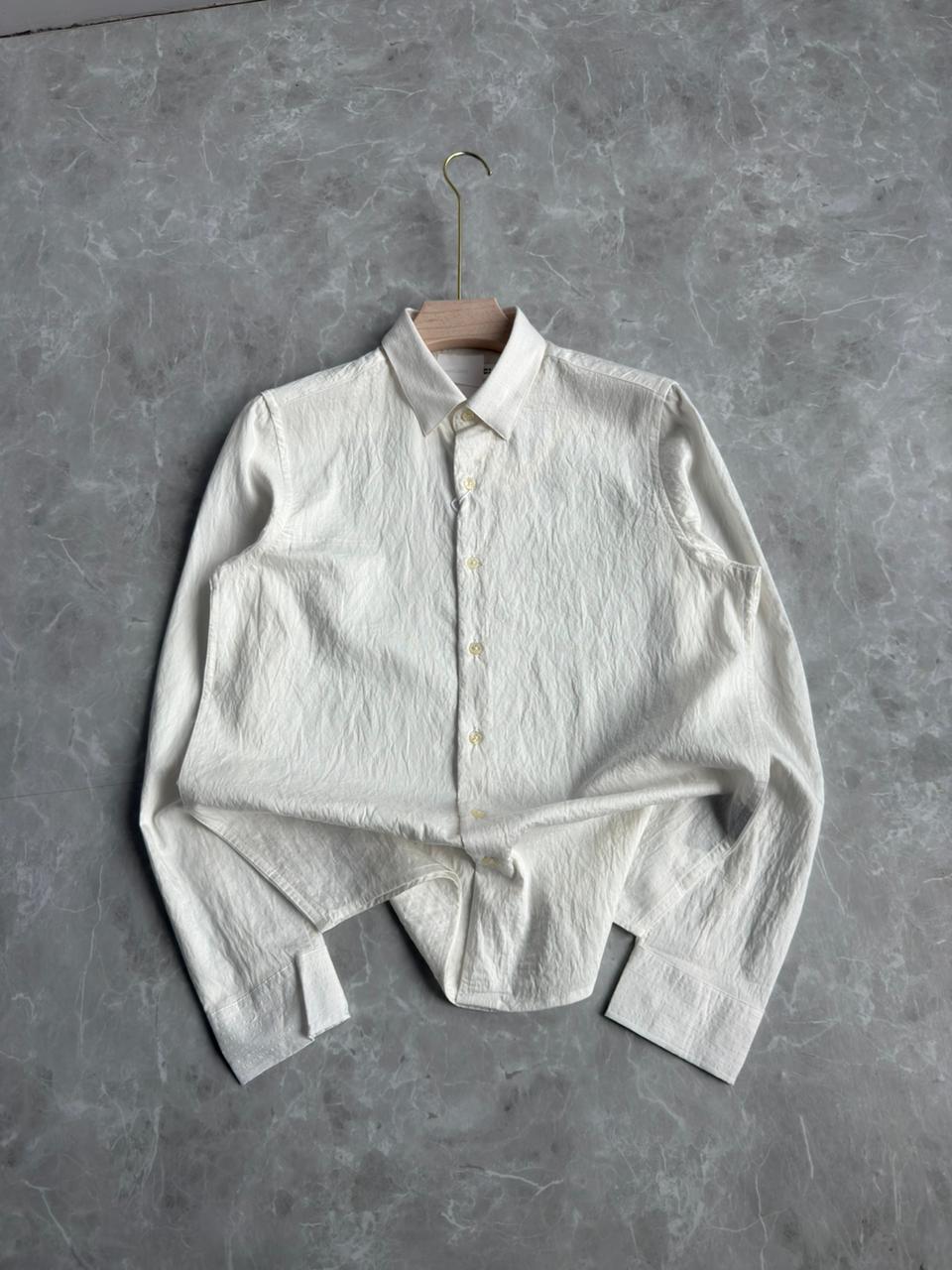 WHITE IMPORTED CRUSHEDE STRIPE SHIRT