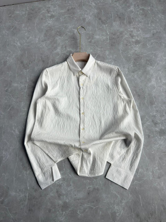 WHITE IMPORTED CRUSHEDE STRIPE SHIRT