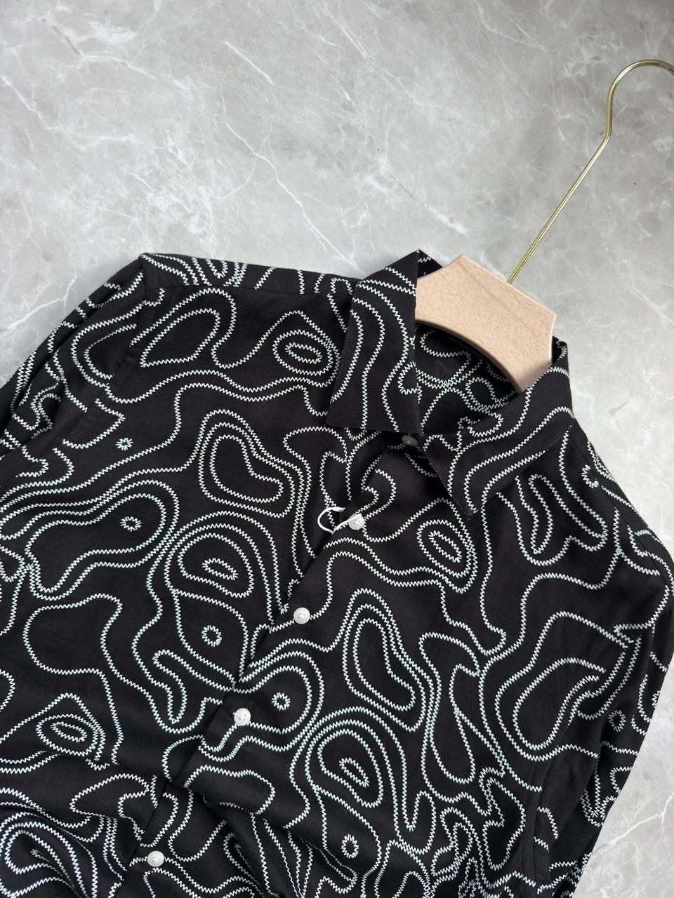 BLACK LINEN PRINTED SHIRT