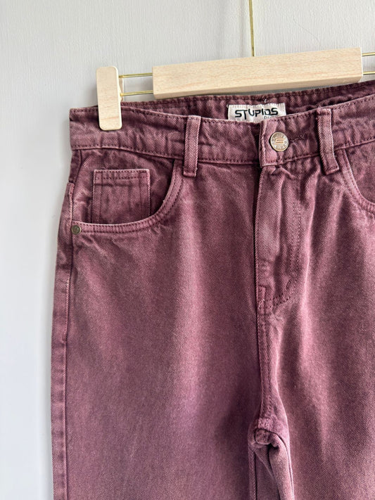 WINE MOM FIT DENIM TROUSERS