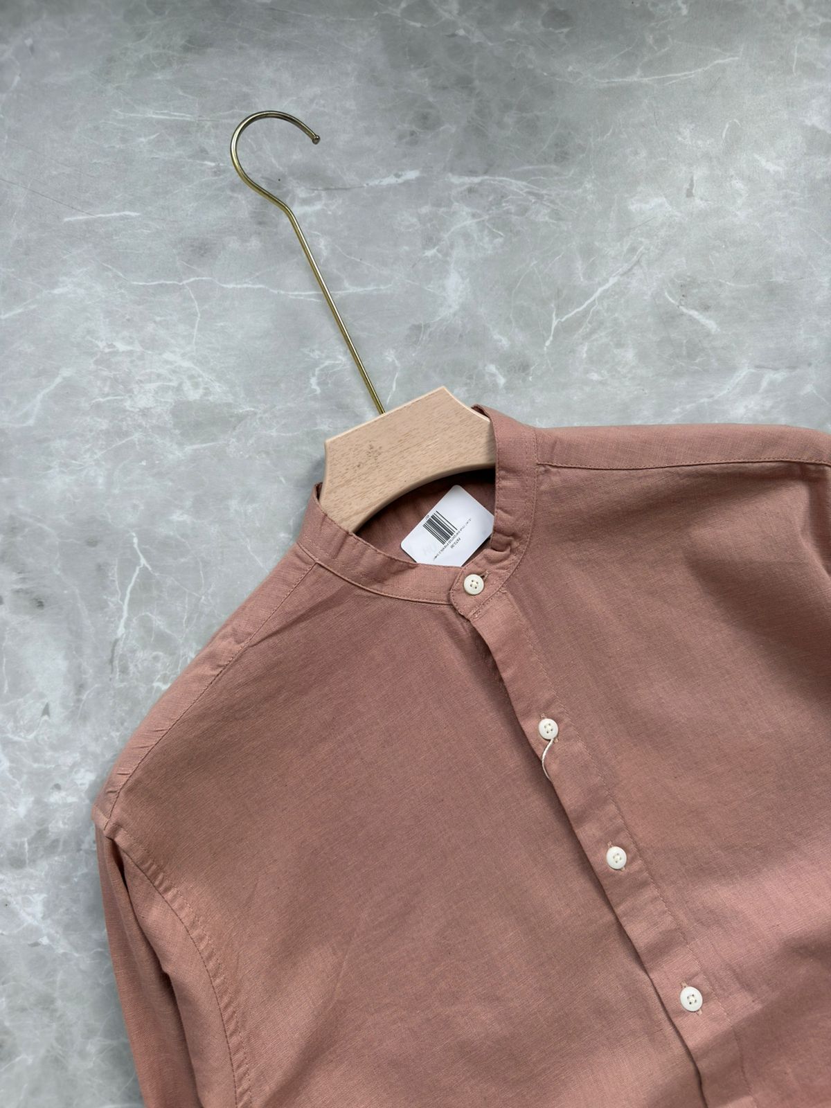 PINK LINEN MANDRIAN COLLAR SHIRT
