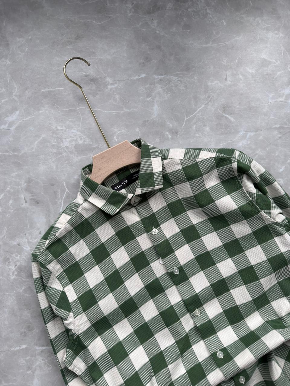 GREEN DOBBY CHECKED SHIRT
