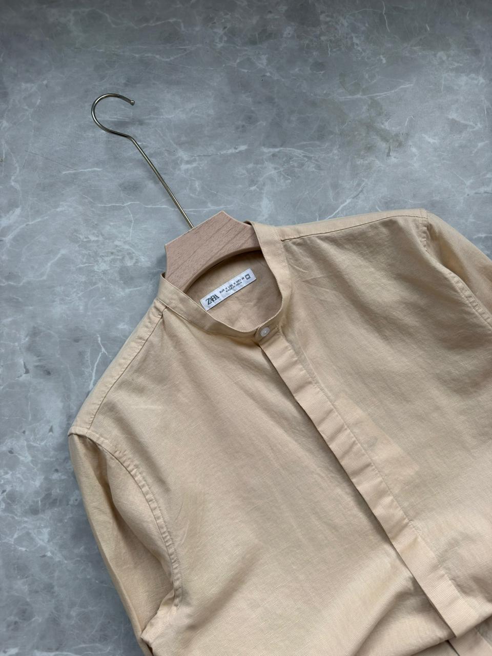 SANDAL LINEN MANDRIAN COLLAR SHIRT