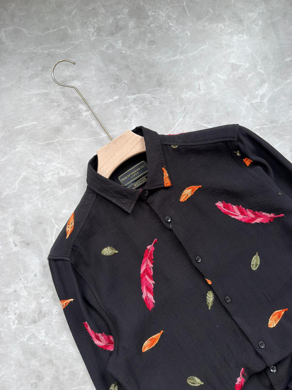 BLACK FEATHERS IMPORTED EMBROIDERY SHIRT