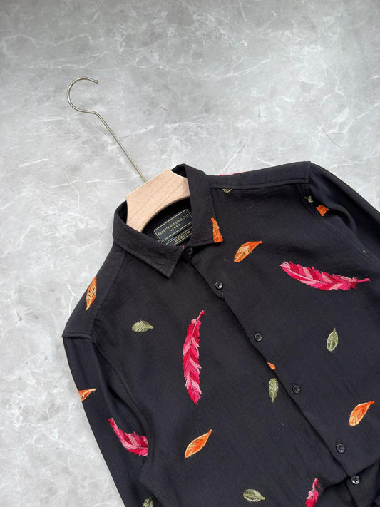 BLACK FEATHERS IMPORTED EMBROIDERY SHIRT