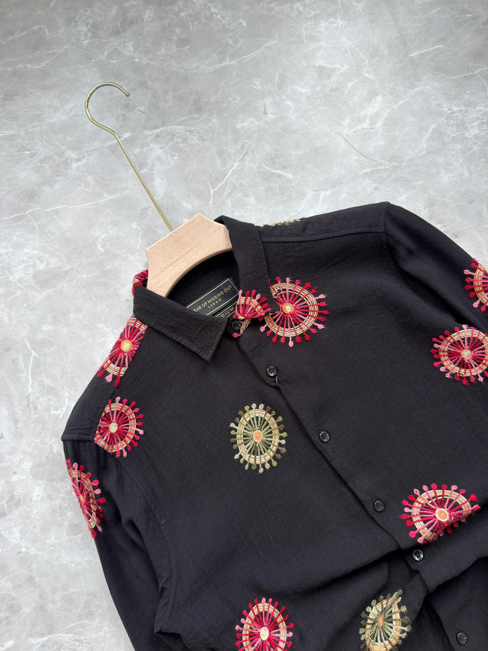 BLACK CIRCLE IMPORTED EMBROIDERY SHIRT