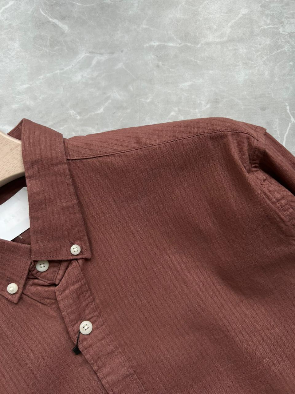 BURGANDY LINEN STRIPS SHIRT